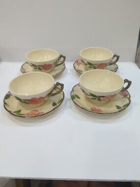 Franciscan Tea Cups And Saucer Desert Rose Made In USA Set of 4 Beautiful VTG